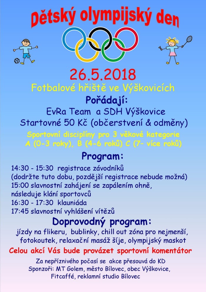 Dětský olympijský den ve Výškovicích - 26. 5. 2018